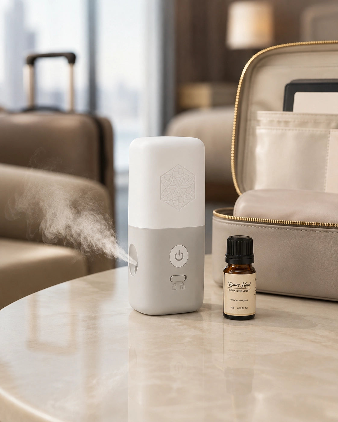 NIMLO portable diffuser in a personal workspace