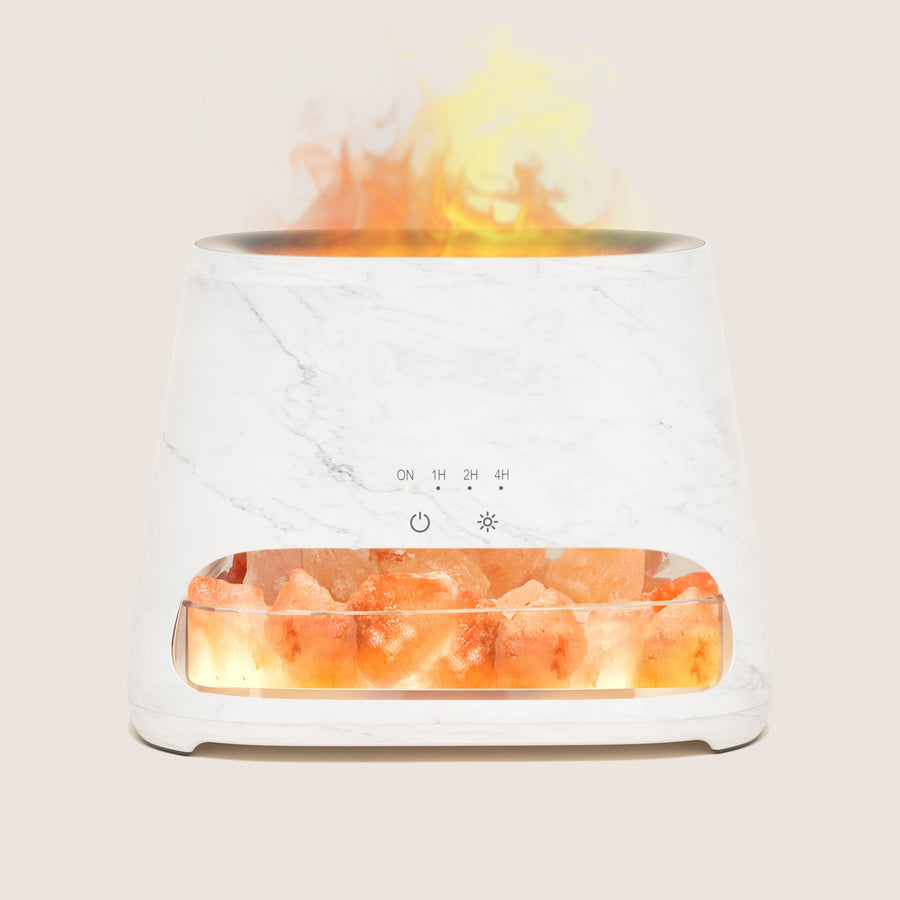 SALKING Himalayan Salt Lamp Diffuser with Dark Marble Finish and Realistic Flame Effect