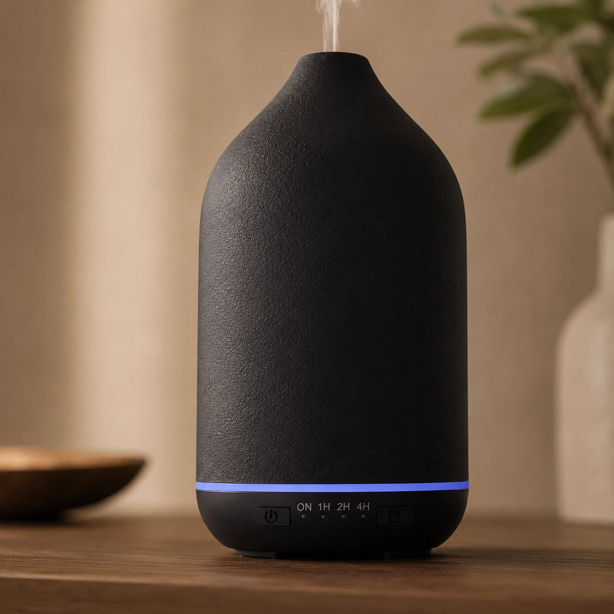 Ceramic essential oil diffuser timer controls and LED light ring