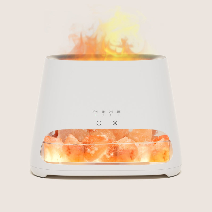 SALKING Himalayan Salt Lamp Diffuser with Dark White Finish and Realistic Flame Effect