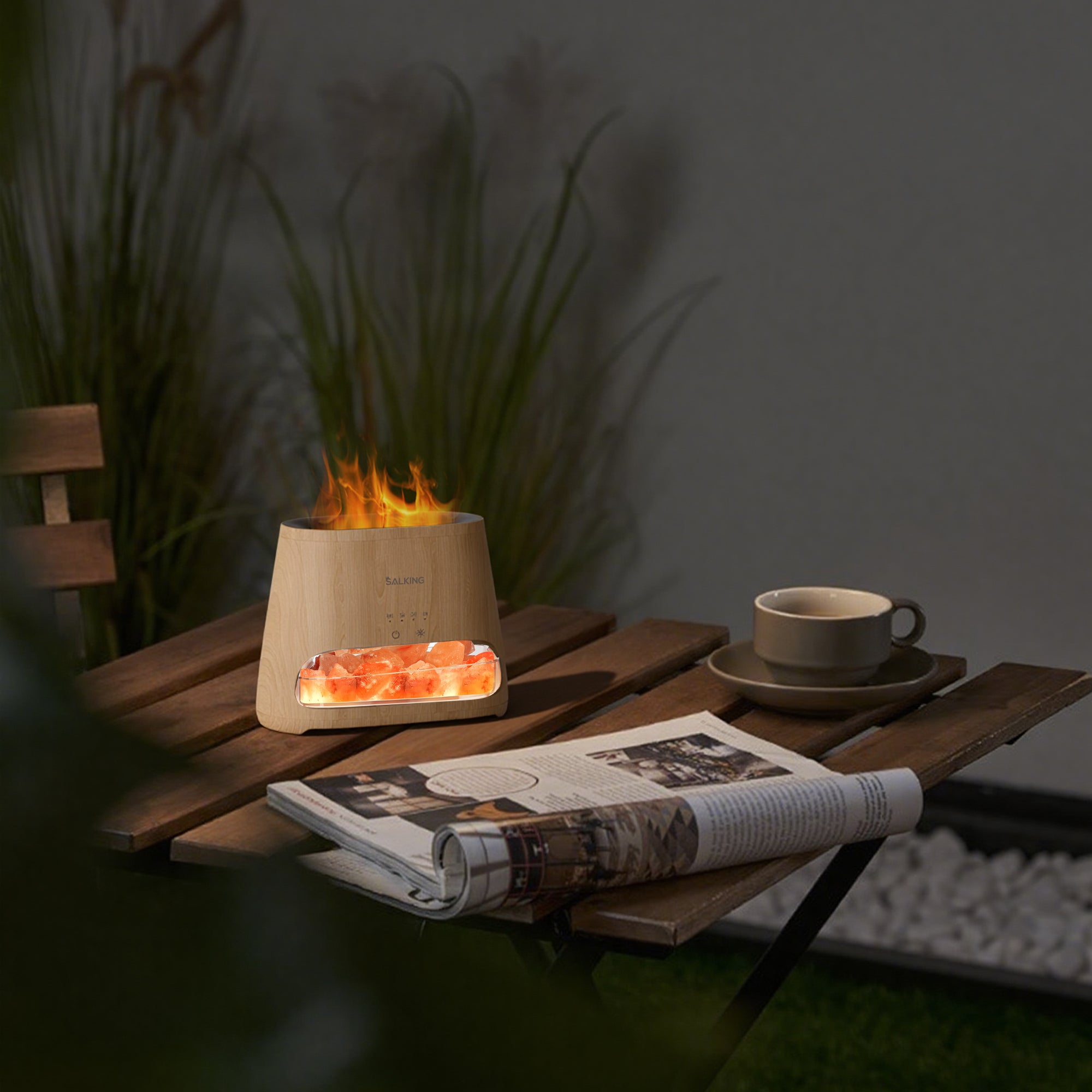 150ml Wood Grain Diffuser with Ambient Light for Outdoor Relaxation and Coffee Time